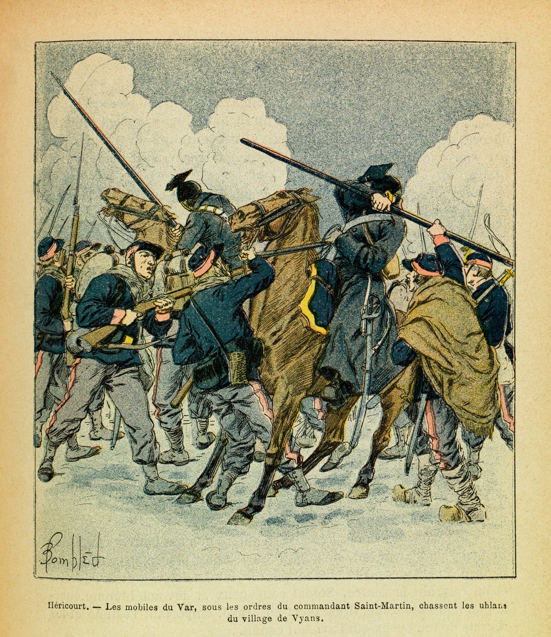الجيش الشرقي ليوجين رقيب ، المعروف باسم جرينست ، رسمه لويس بومبلد (1862-1927) (الحرب الفرنسية الألمانية ؛ حملة 1870-1871): يناير 1871 ، هريكورت ، دوافع فار ، بأوامر من القائد سانت مارتن ، اصطياد Uhlans f بواسطة تفجير لويس تشارلز
