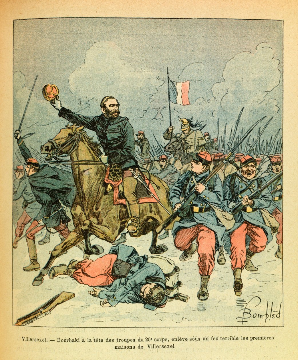 الجيش الشرقي ليوجين رقيب ، المعروف باسم جرينست ، رسمه لويس بومبلد (1862-1927) (الحرب الفرنسية الألمانية ؛ حملة 1870-1871): يناير 1871 ، استولى الجنرال بورباكي على رأس قوات الفيلق العشرين تحت نار رهيبة التنوب بواسطة تفجير لويس تشارلز