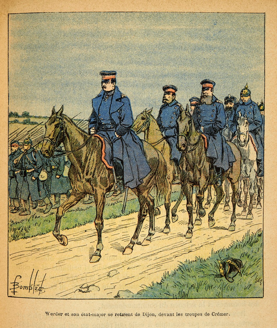 الجيش الشرقي ليوجين الرقيب ، المعروف باسم جرينست ، رسمه لويس بومبلد (1862-1927) (الحرب الفرنسية الألمانية ؛ حملة 1870-1871): الجنرال فيردر وأركانه العامة في ديجون أمام قوات الجنرال كريمر ، مجموعة خاصة بواسطة تفجير لويس تشارلز