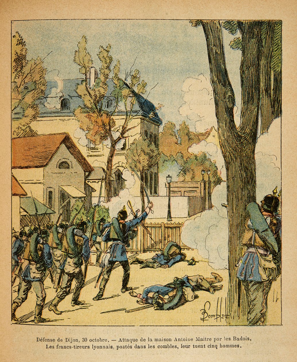 الجيش الشرقي ليوجين الرقيب ، المعروف باسم جرينست ، رسمه لويس بومبلد (1862-1927) (الحرب الفرنسية الألمانية ؛ حملة 1870-1871): الدفاع عن ديجون في 30 أكتوبر بواسطة تفجير لويس تشارلز