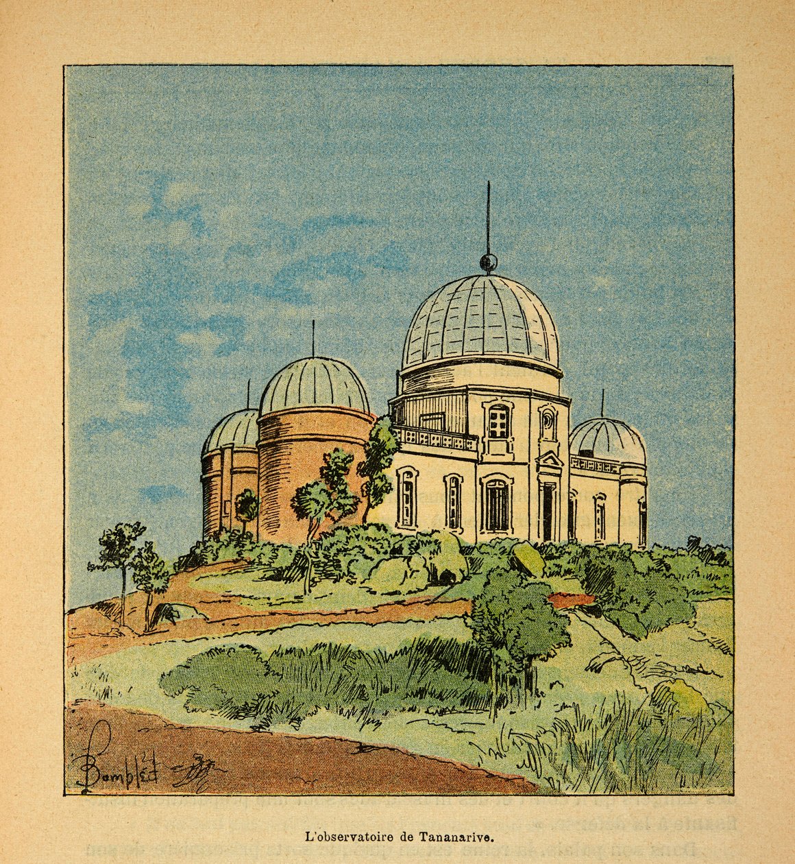 الحرب في مدغشقر - التاريخ القصصي للبعثات الفرنسية 1885-1895 بقلم هنري جالي ديت جاليشيت (1854-1922) ، رسمها لويس بومبلد (1862-1927): مرصد تاناناريف في عام 1895 ، مجموعة خاصة بواسطة تفجير لويس تشارلز