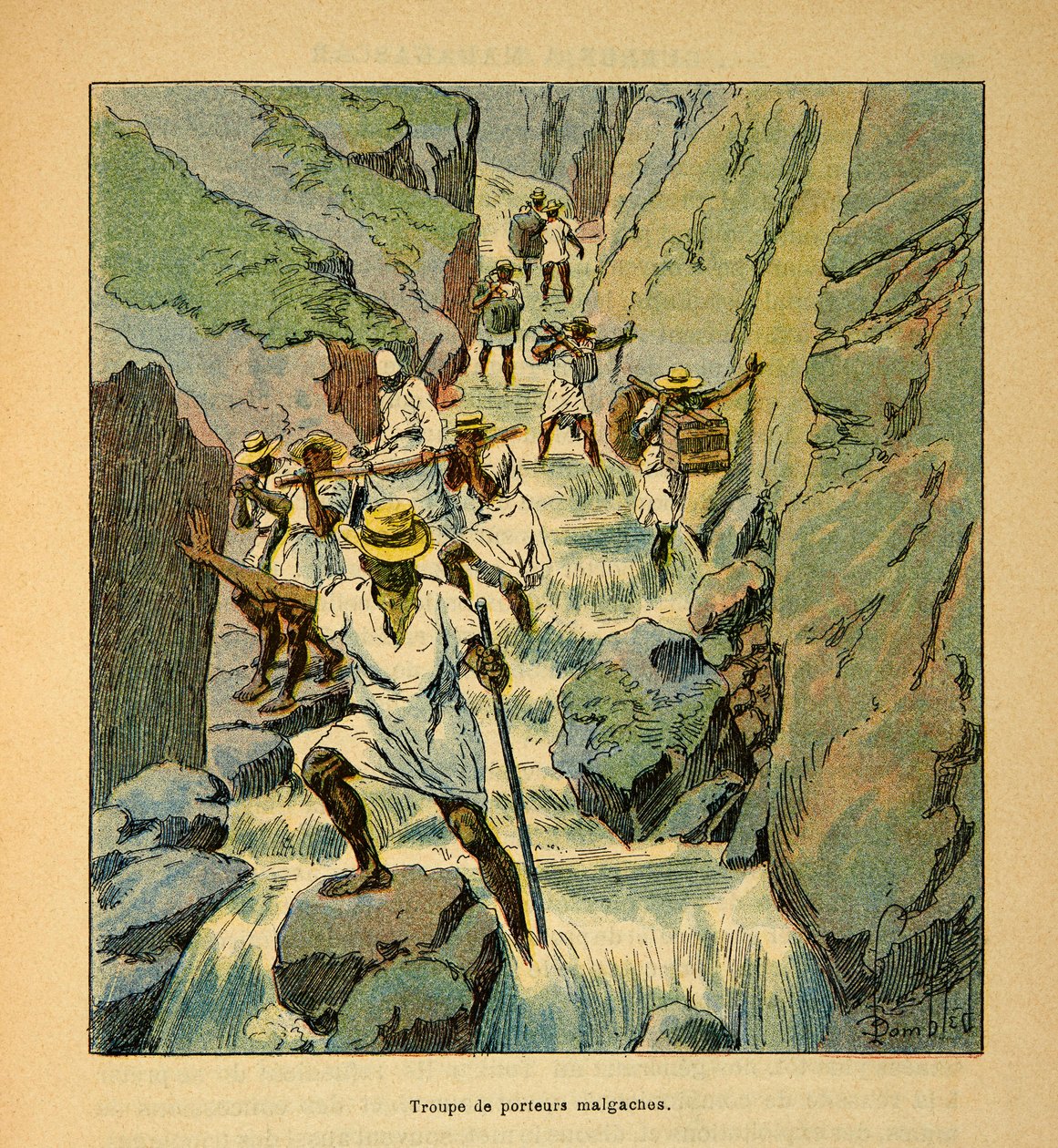 الحرب في مدغشقر - التاريخ القصصي للبعثات الفرنسية 1885-1895 بقلم هنري جالي ديت جاليشيت (1854-1922) ، رسمها لويس بومبلد (1862-1927): القوات الملغاشية الحاملة في عام 1895 ، مجموعة خاصة بواسطة تفجير لويس تشارلز