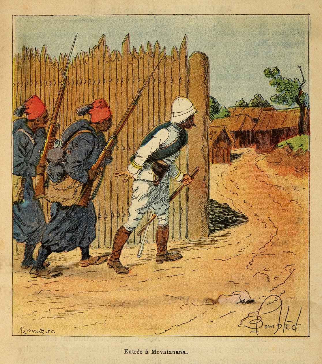 الحرب في مدغشقر - التاريخ القصصي للبعثات الفرنسية 1885-1895 بقلم هنري غالي ديت غاليشيت (1854-1922) ، رسمها لويس بومبلد (1862-1927): دخلت القوات الفرنسية قرية ميفاتانانا في عام 1895 ، مجموعة خاصة بواسطة تفجير لويس تشارلز