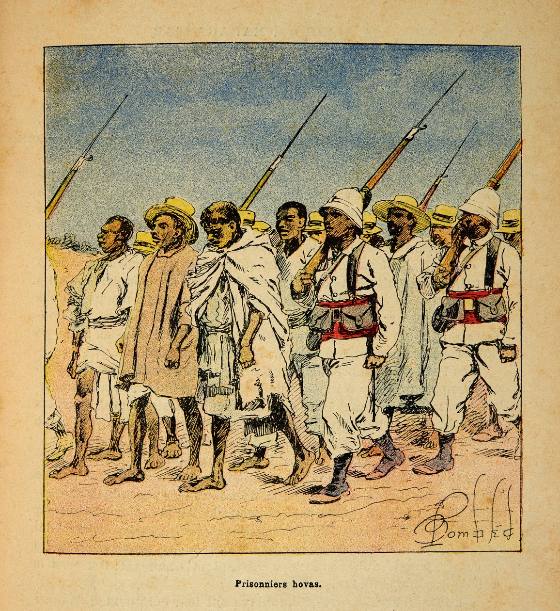 الحرب في مدغشقر - التاريخ القصصي للبعثات الفرنسية 1885-1895 بقلم هنري جالي ديت غاليشيت (1854-1922) ، رسمها لويس بومبلد (1862-1927): سجناء هوفاس في عام 1895 ، مجموعة خاصة بواسطة تفجير لويس تشارلز