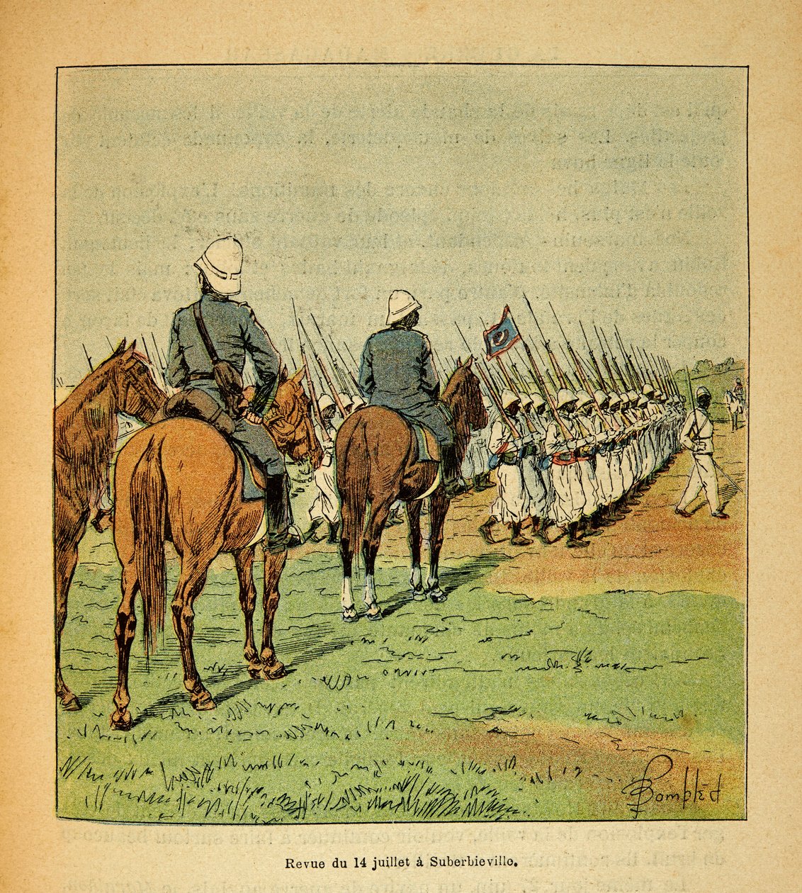 الحرب في مدغشقر - التاريخ القصصي للبعثات الفرنسية 1885-1895 بقلم هنري جالي ديت جاليشيت (1854-1922) ، مصور من قبل لويس بومبلد (1862-1927): Revue des troupes 14 يوليو بواسطة تفجير لويس تشارلز