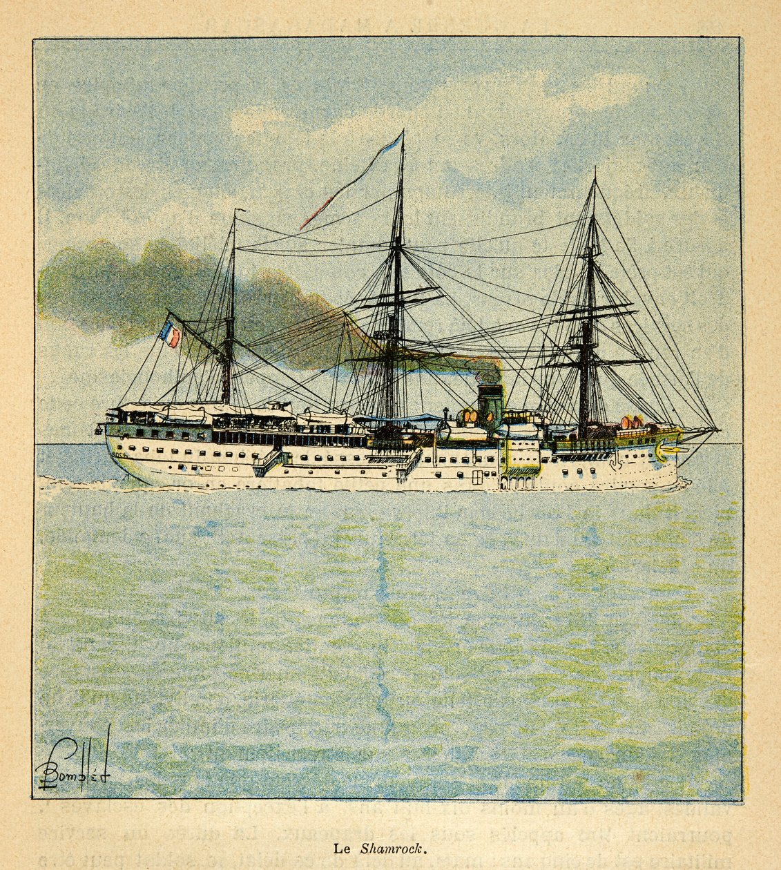 الحرب في مدغشقر - التاريخ القصصي للبعثات الفرنسية 1885-1895 بقلم هنري جالي ديت جاليشيت (1854-1922) ، رسمها لويس بومبلد (1862-1927): سفينة المستشفى "شامروك" في طريقها إلى مدغشقر ، مجموعة خاصة بواسطة تفجير لويس تشارلز