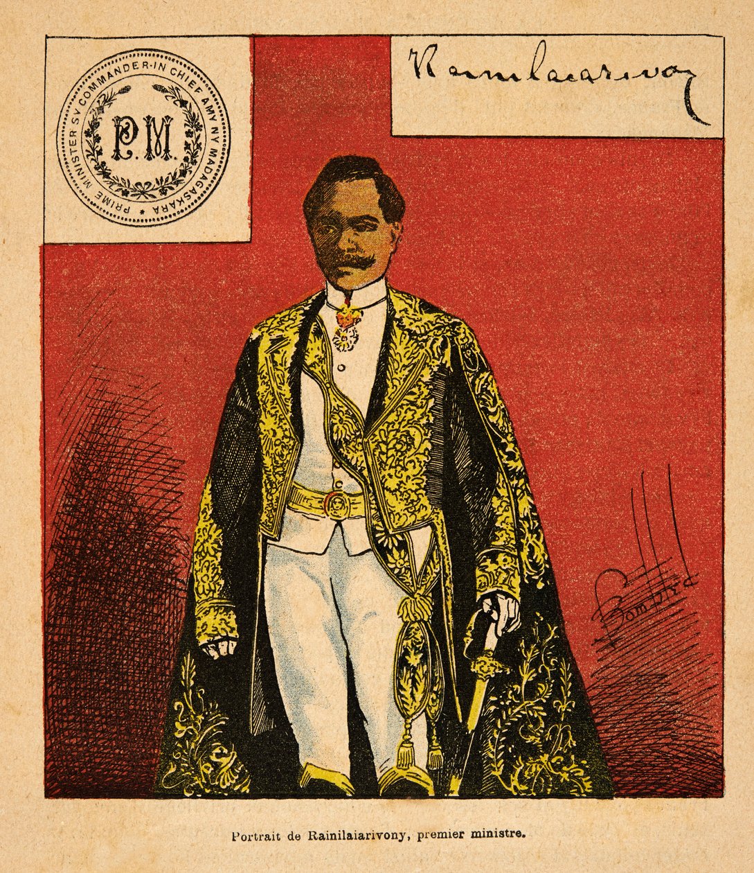 الحرب في مدغشقر - التاريخ القصصي للبعثات الفرنسية 1885-1895 بقلم هنري جالي ديت جاليشيت (1854-1922) ، رسمها لويس بومبلد (1862-1927): صورة لرئيس الوزراء Rainilaiarivony (1828-1896) ، مجموعة خاصة بواسطة تفجير لويس تشارلز