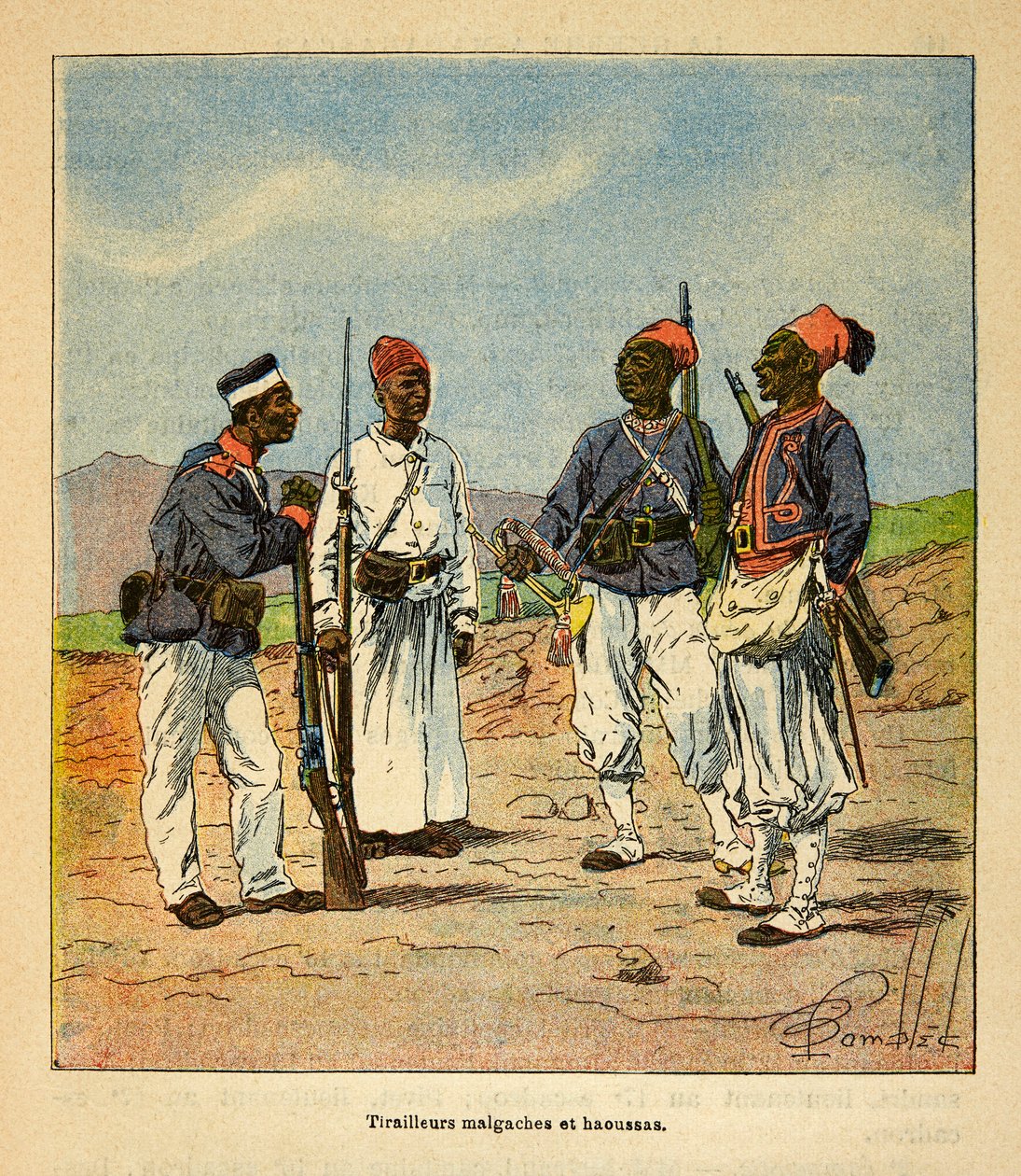 الحرب في مدغشقر - التاريخ القصصي للبعثات الفرنسية 1885-1895 بقلم هنري غالي ديت غاليشيت (1854-1922) ، مصور من قبل لويس بومبلد (1862-1927): الملغاشية والهاوساس تيرايليور ، مجموعة خاصة بواسطة تفجير لويس تشارلز