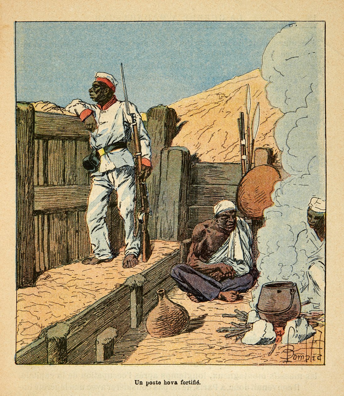 الحرب في مدغشقر - التاريخ القصصي للبعثات الفرنسية 1885-1895 بقلم هنري غالي ديت غاليشيت (1854-1922) ، مصور من قبل لويس بومبلد (1862-1927): تحصينات ما بعد هوفا ، مجموعة خاصة بواسطة تفجير لويس تشارلز
