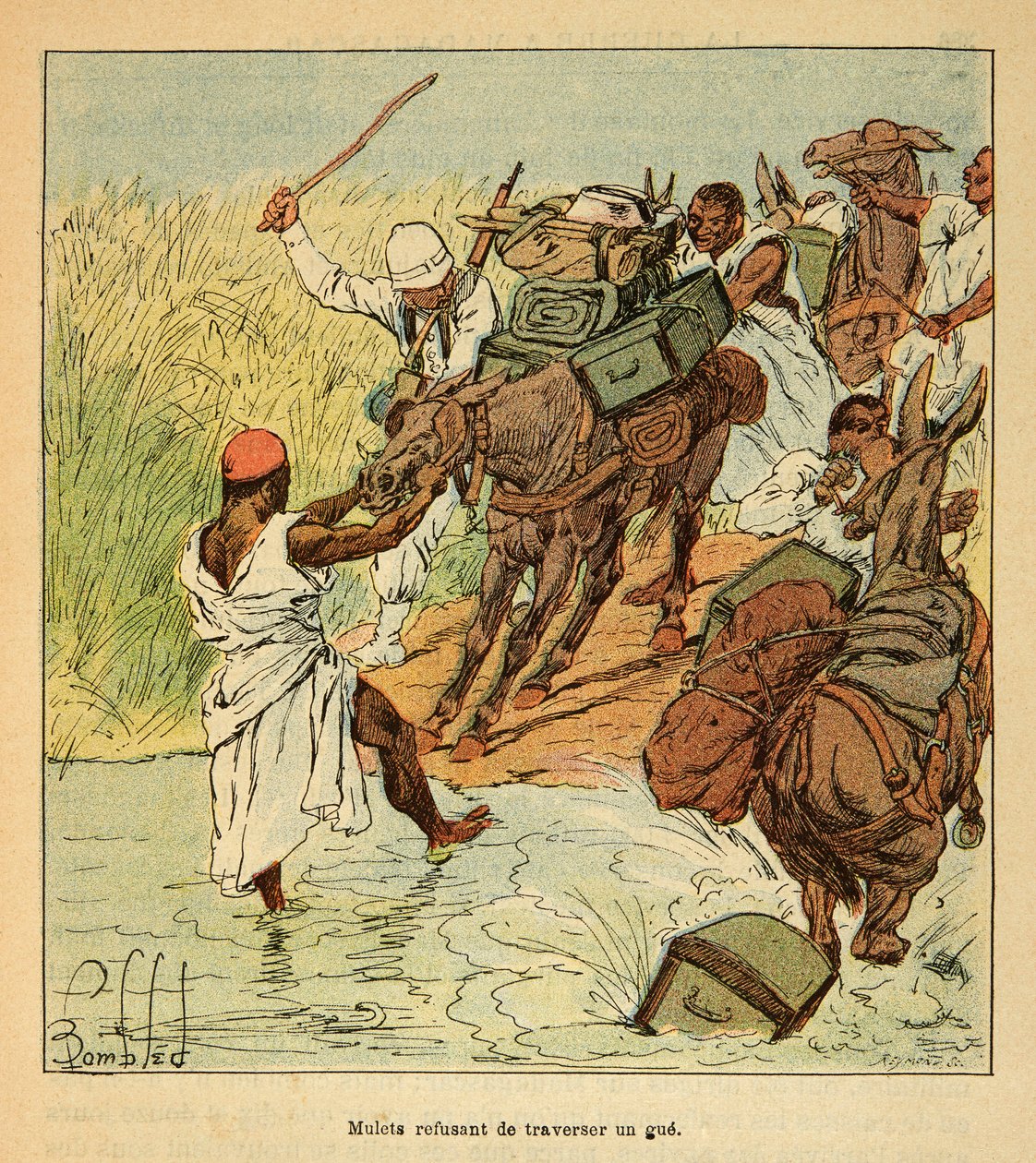 الحرب في مدغشقر - التاريخ القصصي للبعثات الفرنسية 1885-1895 بقلم هنري جالي ديت جاليشيت (1854-1922) ، مصور من قبل لويس بومبلد (1862-1927): رفض تماثيل عبور أحد الدماء أثناء الحملة الفرنسية إلى مدغشقر في عام 1895 ، خاص ج بواسطة تفجير لويس تشارلز