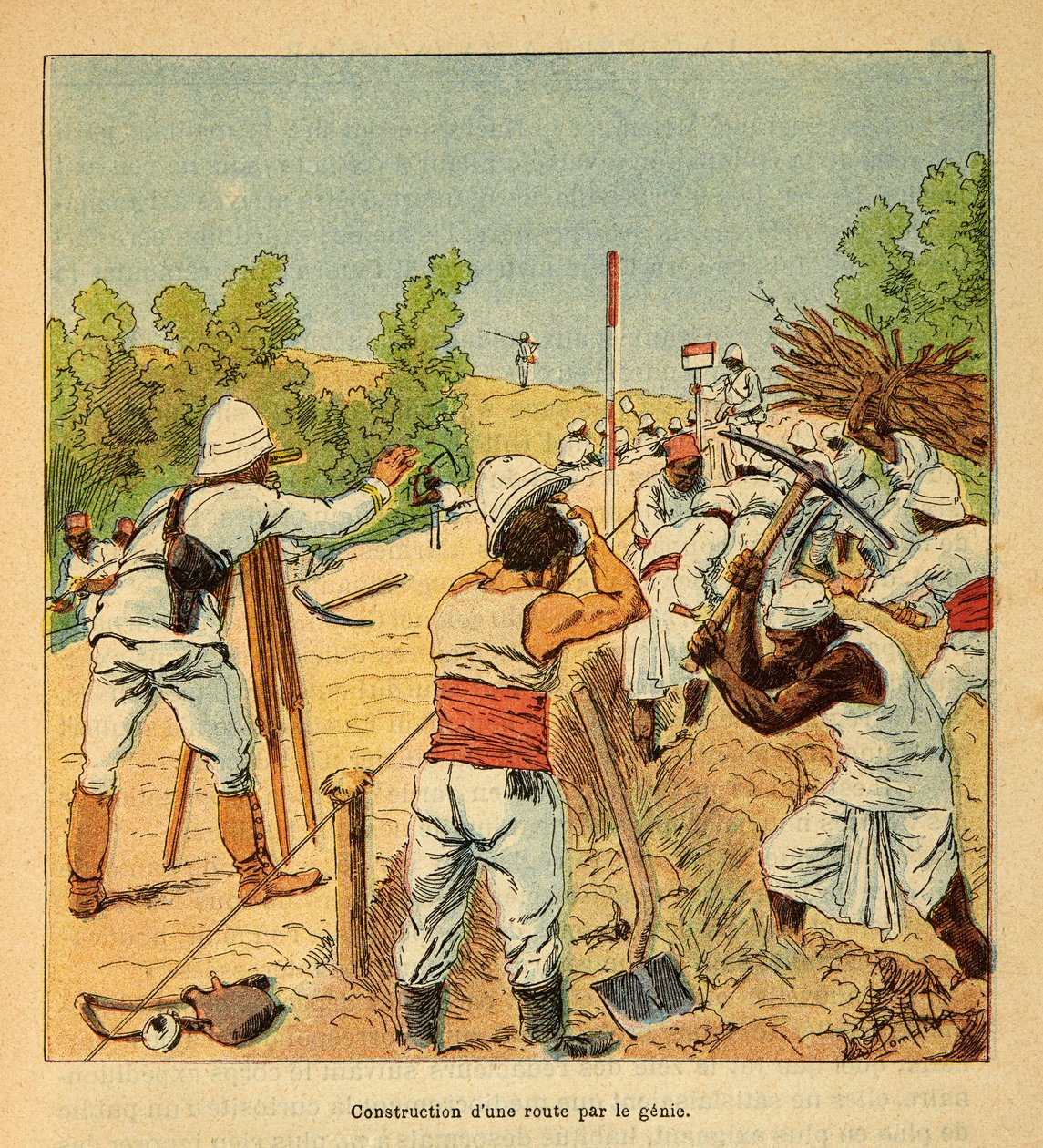 الحرب في مدغشقر - التاريخ القصصي للبعثات الفرنسية 1885-1895 بقلم هنري جالي ديت جاليشيت (1854-1922) ، رسمها لويس بومبلد (1862-1927): بناء طريق في مدغشقر بواسطة جيني في عام 1895 ، مجموعة خاصة بواسطة تفجير لويس تشارلز