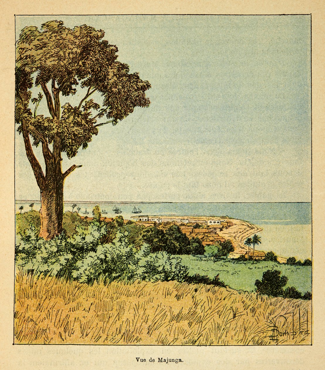 الحرب في مدغشقر - التاريخ القصصي للبعثات الفرنسية 1885-1895 بقلم هنري جالي ديت جاليشيت (1854-1922) ، مصور من قبل لويس بومبلد (1862-1927): منظر لمدينة ماجونجا في القرن التاسع عشر سيكل ، مجموعة خاصة بواسطة تفجير لويس تشارلز