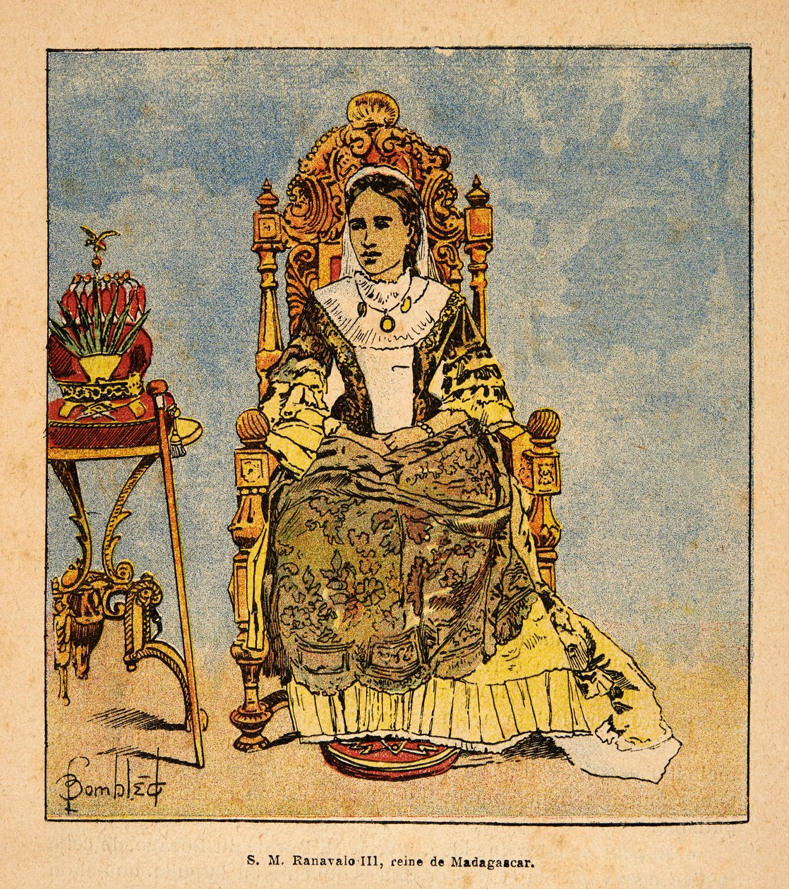 الحرب في مدغشقر - التاريخ القصصي للبعثات الفرنسية 1885-1895 بقلم هنري جالي ديت جاليشيت (1854-1922) ، رسمها لويس بومبلد (1862-1927): صورة الملكة رانافالونا الثالثة (1861-1917) ملكة مدغشقر ، مجموعة خاصة بواسطة تفجير لويس تشارلز
