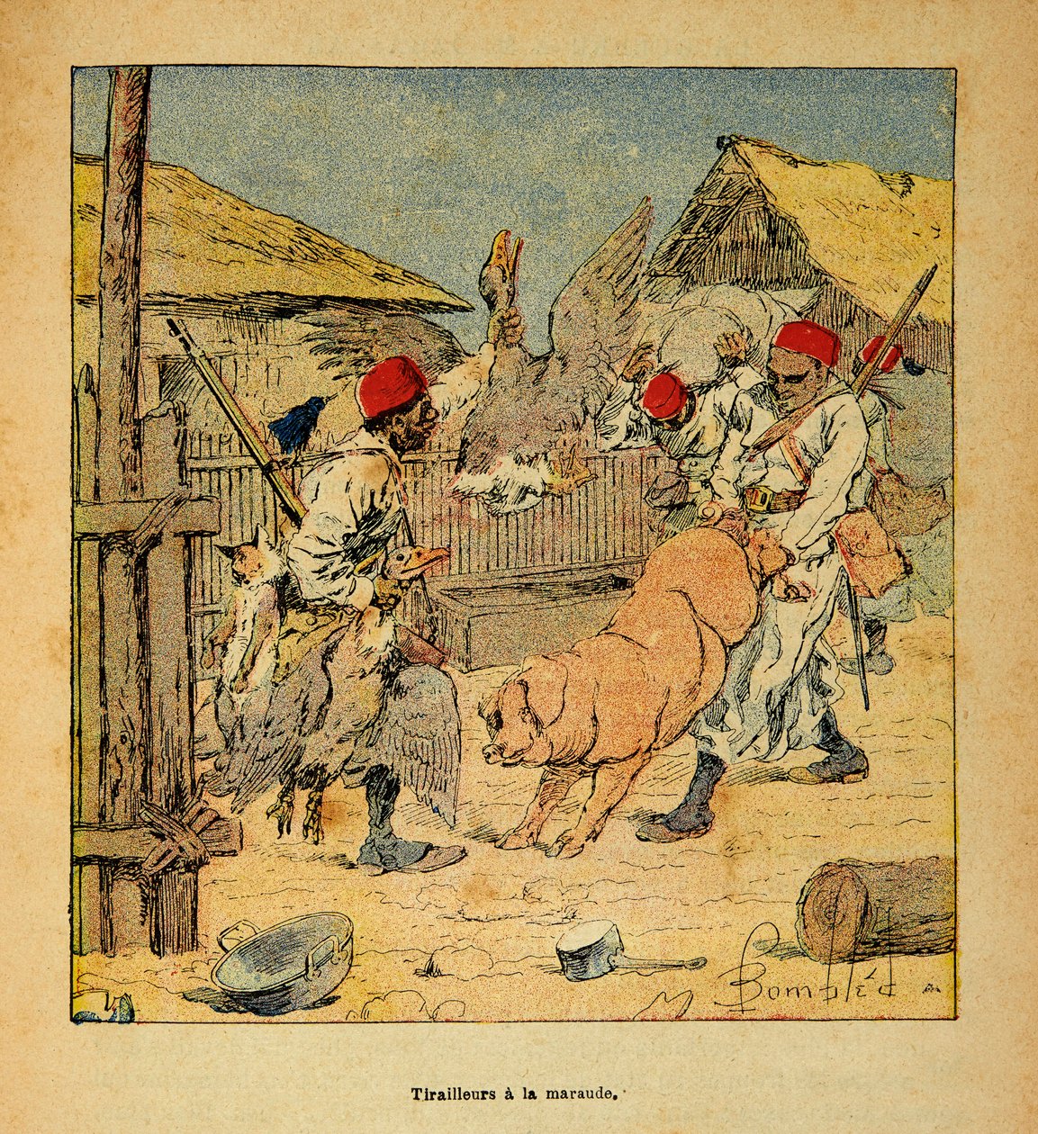 الحرب في مدغشقر - التاريخ القصصي للبعثات الفرنسية 1885-1895 بواسطة هنري جالي ديت جاليشيت (1854-1922) ، مصور من قبل لويس بومبلد (1862-1927): نهب Tirailleurs في المزارع ، مجموعة خاصة بواسطة تفجير لويس تشارلز