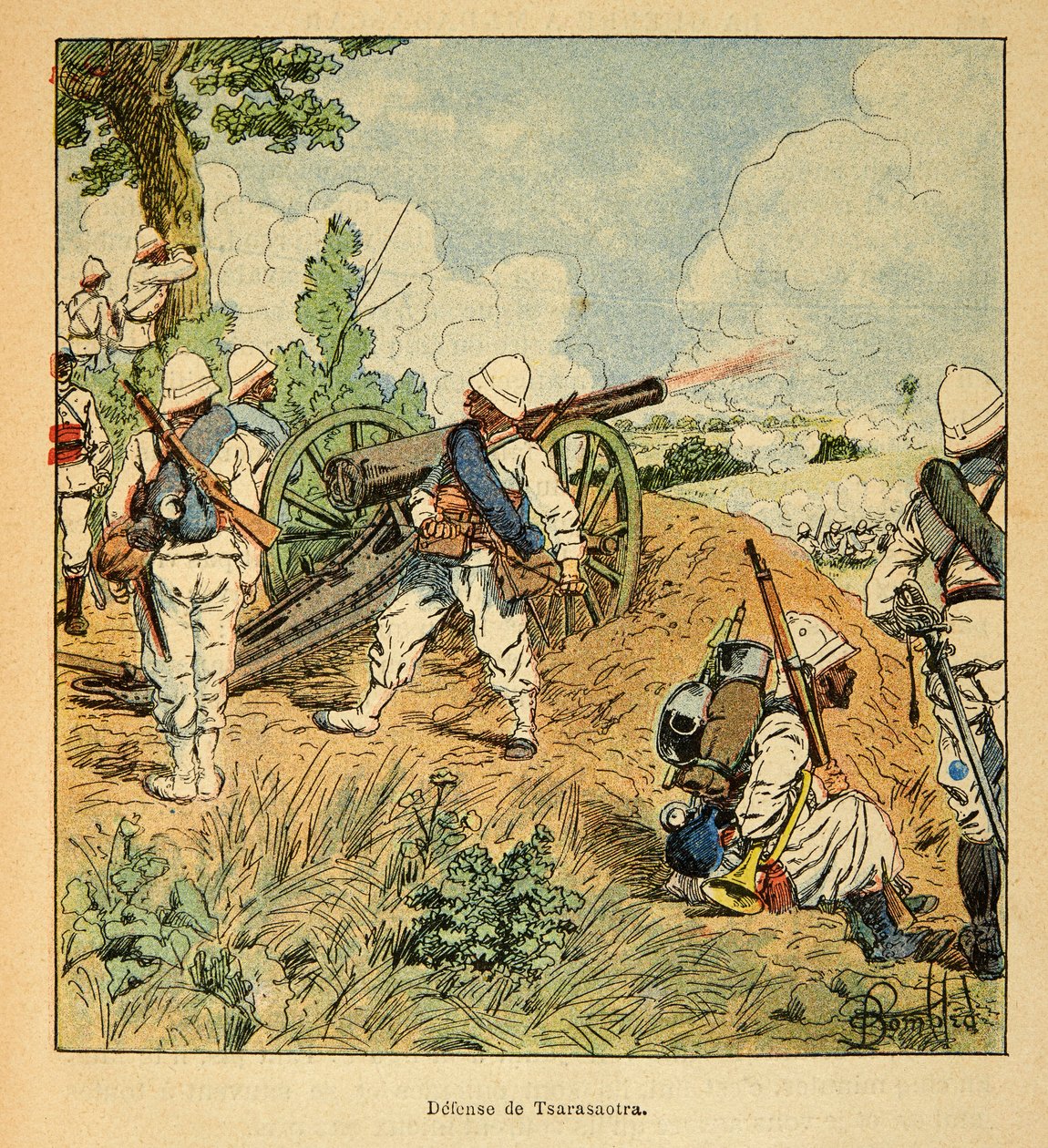 الحرب في مدغشقر - التاريخ القصصي للبعثات الفرنسية 1885-1895 بقلم هنري جالي ديت جاليشيت (1854-1922) ، رسمها لويس بومبلد (1862-1927): الدفاع عن القيصر في عام 1895 ، مجموعة خاصة بواسطة تفجير لويس تشارلز