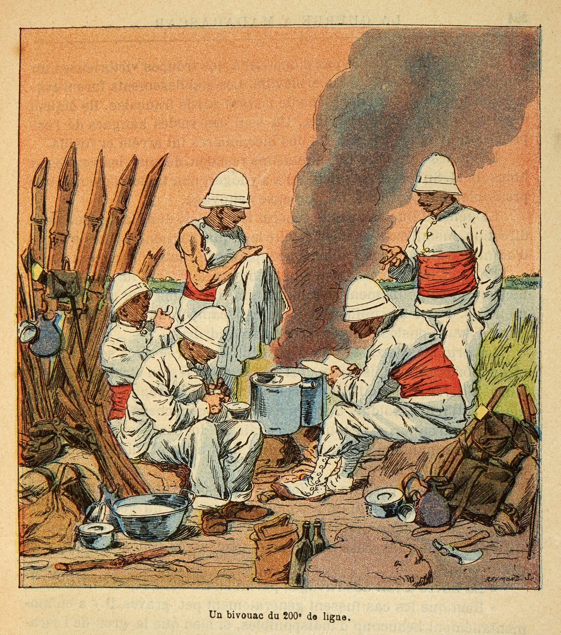 The War in Madagascar-Anecdotal History of the French Expeditions of 1885-1895 by Henri Galli dit Galllichet (1854-1922), illustrated by Louis Bombled (1862-1927): A bivouac of the 200 th line in Madagascar in 1895, Private Collection بواسطة تفجير لويس تشارلز