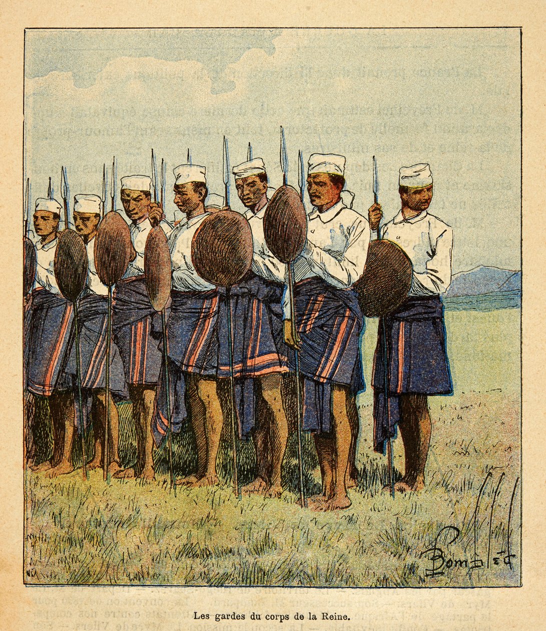 الحرب في مدغشقر - التاريخ القصصي للبعثات الفرنسية 1885-1895 بقلم هنري جالي ديت جاليشيت (1854-1922) ، مصور من قبل لويس بومبلد (1862-1927): حراس الملكة رانافالونا ، مجموعة خاصة بواسطة تفجير لويس تشارلز