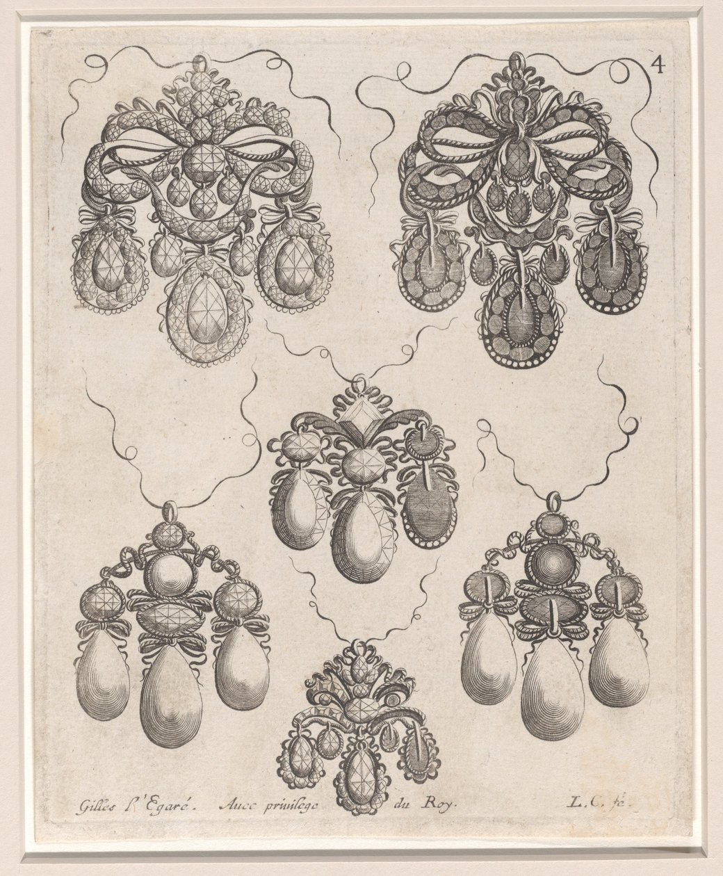 تصميم للمعلقات ، اللوحة 4 من "Livre des Ouvrages d'Orfevrerie" ، بعد عام 1663. بواسطة لويس كوزين