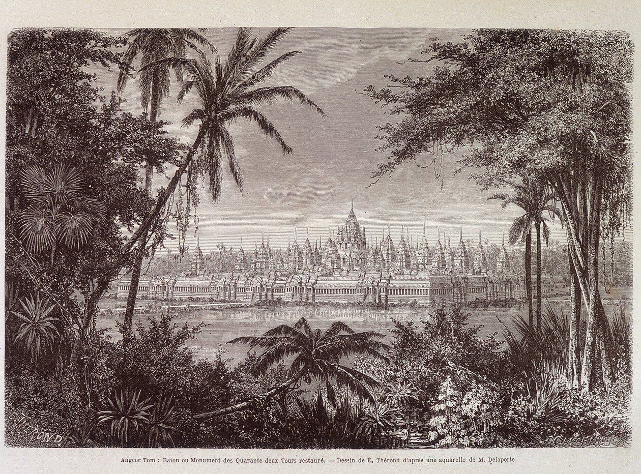 منظر لأنغكور ثوم حوالي عام 1870 - في "" رحلة إلى كمبوديا "" لويس ديلابورت ، باريس بواسطة لويس ديلابورت
