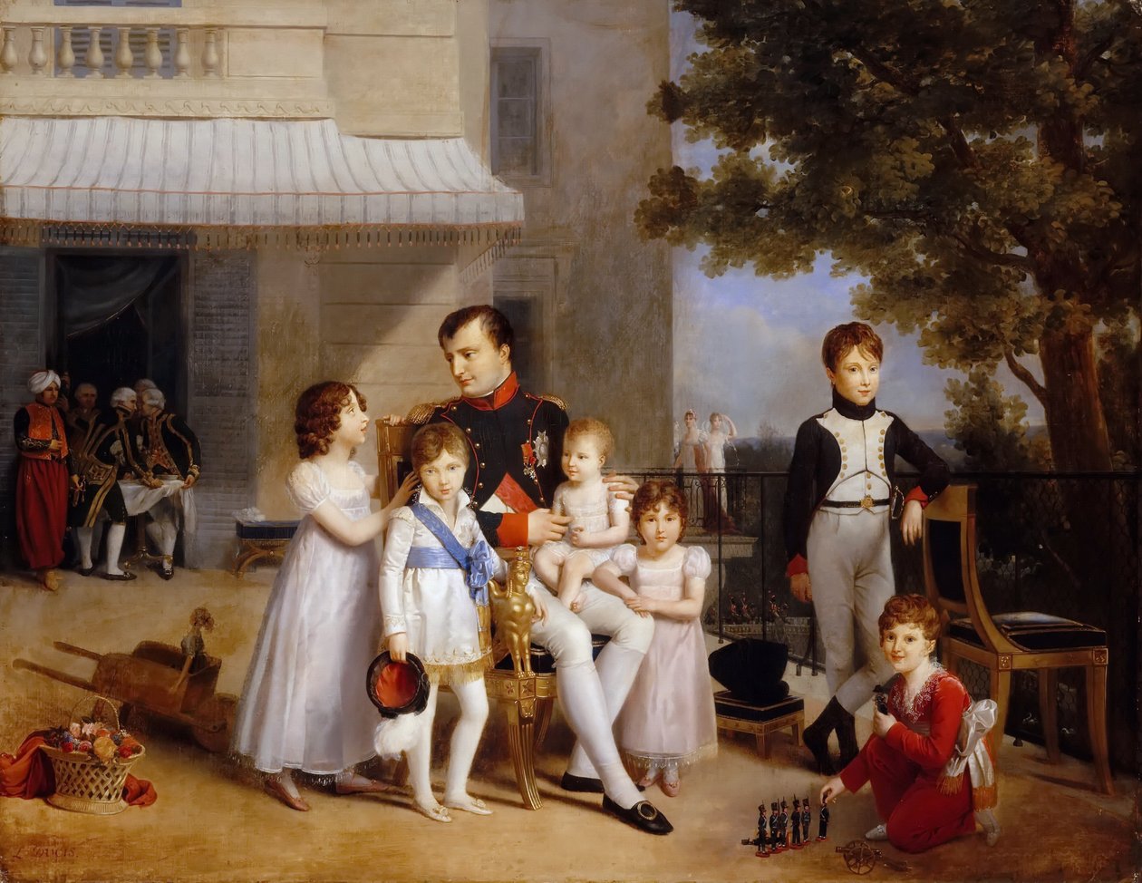 الإمبراطور نابليون الأول على شرفة Château Saint-Cloud محاطة بأولاده بواسطة لويس دوسيس
