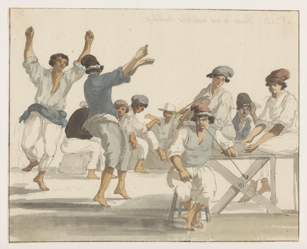 Dansende maltezer matrozen رقصة بحارتنا المالطيين (العنوان على القطعة) رحلات في إيطاليا وصقلية ومالطا - 1778 (عنوان السلسلة) بواسطة لويس دوكروس
