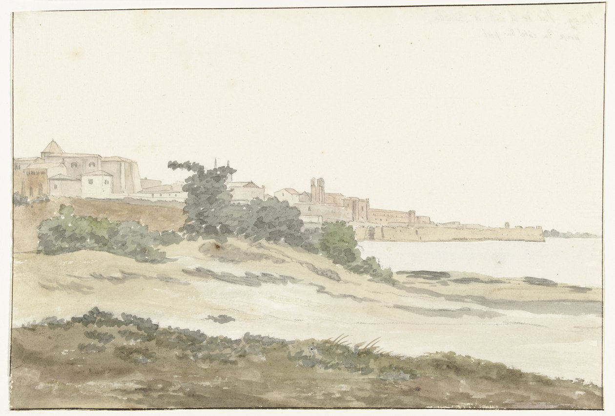 Gezicht op Barletta gelegen aan de kust منظر لمدينة بارليتا مأخوذ من ساحل البحر (العنوان على الجسم) رحلات في إيطاليا وصقلية ومالطا - 1778 (عنوان السلسلة) بواسطة لويس دوكروس