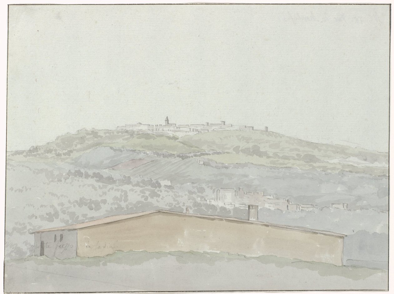 Gezicht op Montefusco منظر مونتيفوسكو (العنوان على الكائن) رحلات في إيطاليا وصقلية ومالطا - 1778 (عنوان السلسلة) بواسطة لويس دوكروس