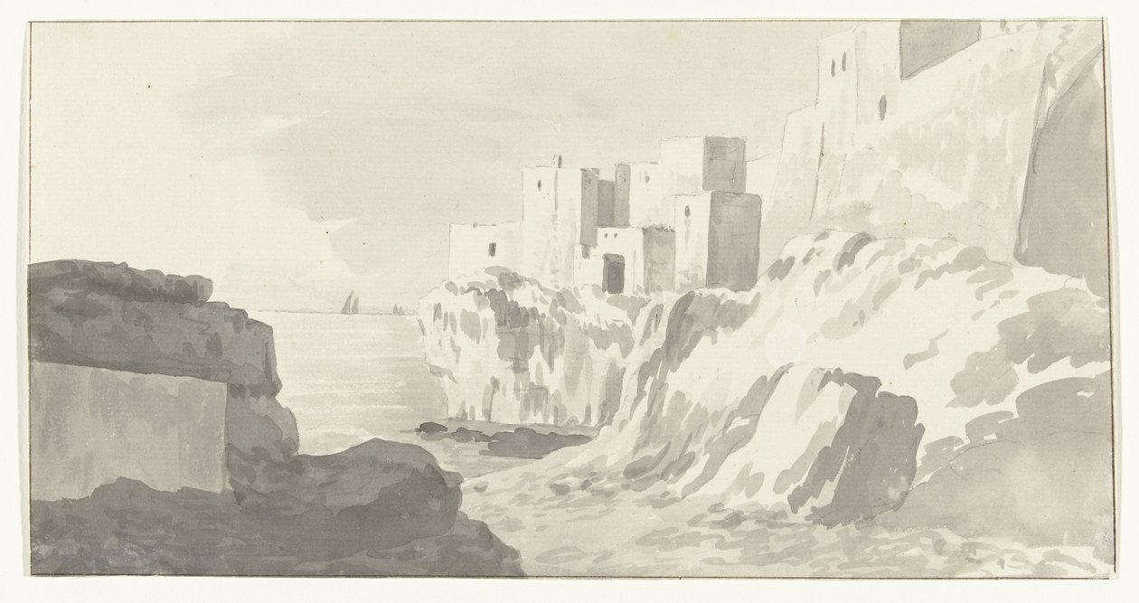 Gezicht op Polignano منظر لمدينة بولينيانو (العنوان على الكائن) رحلات في إيطاليا وصقلية ومالطا - 1778 (عنوان السلسلة) بواسطة لويس دوكروس