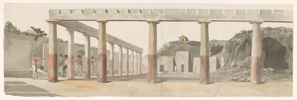 منظر لثكنات وأعمدة رومانية في بومبي Vue des Casernes Romaines & de la Colonnade de Pompeja (العنوان على الكائن) Voyage en Italy ، en Sicile et à Malte - 1778 (عنوان السلسلة) بواسطة لويس دوكروس