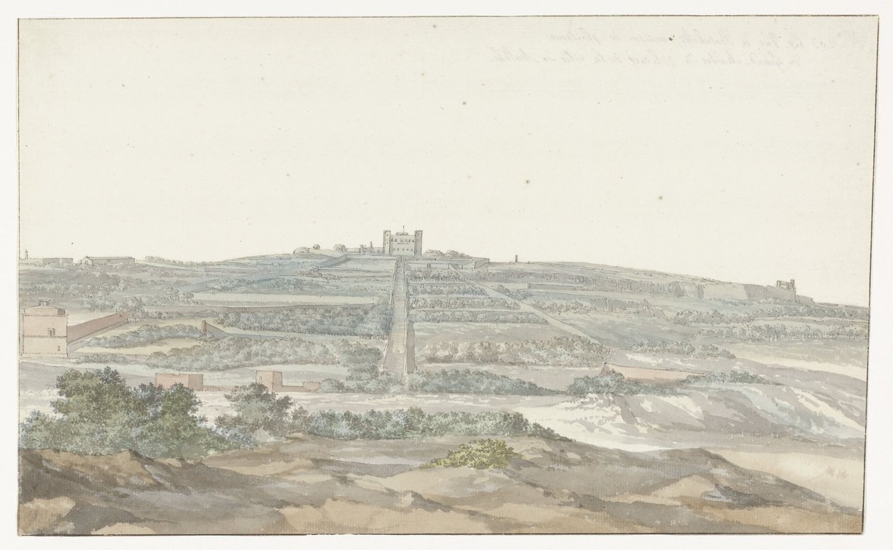 منظر لقصر فيدالا للسيد الكبير ، الواقع في Boschetto في مالطا Vue de Boschetto، maison de plaisance du Grand-Maître، à 2 Liesus de la ville de Malthe (العنوان على الجسم) Voyage en Italy ، en Sicile et à Malte - 1778 (عنوان السلسلة) بواسطة لويس دوكروس