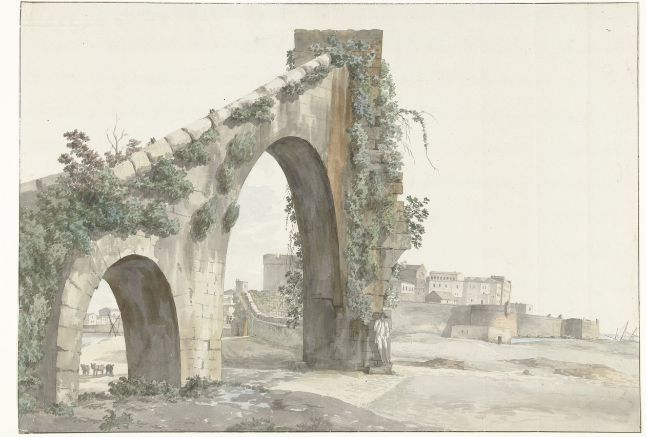 Gezicht op aquaduct en de Stad Tarente Vue de l'Aquaduc & de la ville de Tarente (عنوان على الكائن) رحلات في إيطاليا وصقلية ومالطا - 1778 (عنوان السلسلة) بواسطة لويس دوكروس
