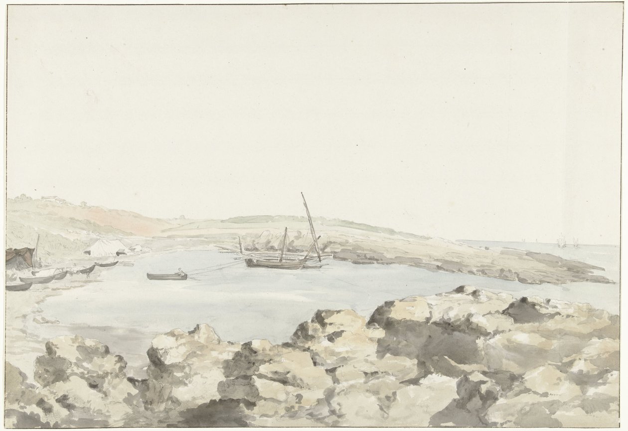 Gezicht op de Haven van Luogo Vivo منظر مرتفع لميناء Luogo Vivo رحلات في إيطاليا وصقلية ومالطا - 1778 (عنوان السلسلة) بواسطة لويس دوكروس