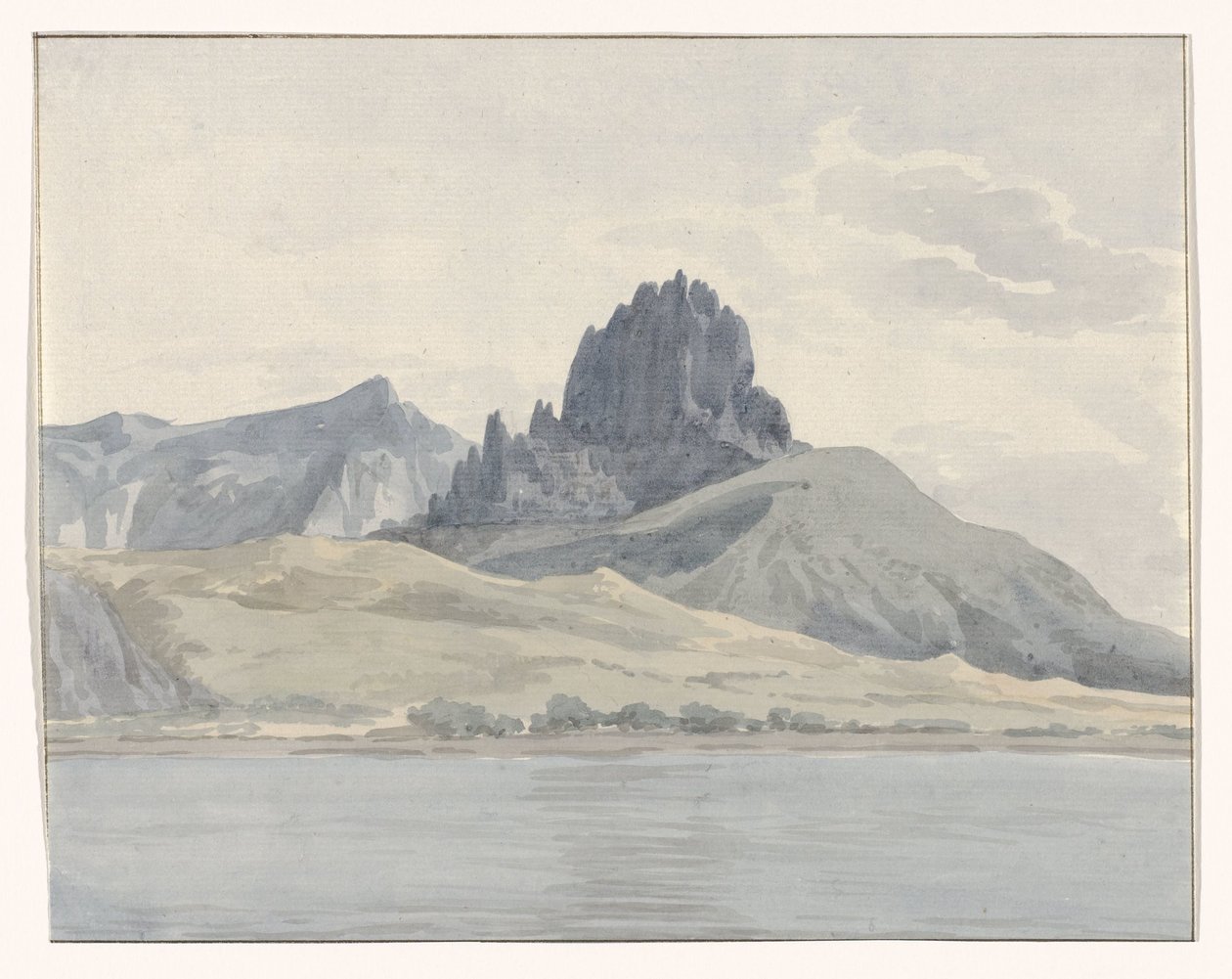 منظر لساحل بنتيداتيلو على الجانب الآخر من رأس سبارتيفينتو Vue de la côte de Pentidatilo au delà du Cap de Spartivento (العنوان على الكائن) Voyage en Italy ، en Sicile et à Malte - 1778 (عنوان السلسلة) بواسطة لويس دوكروس