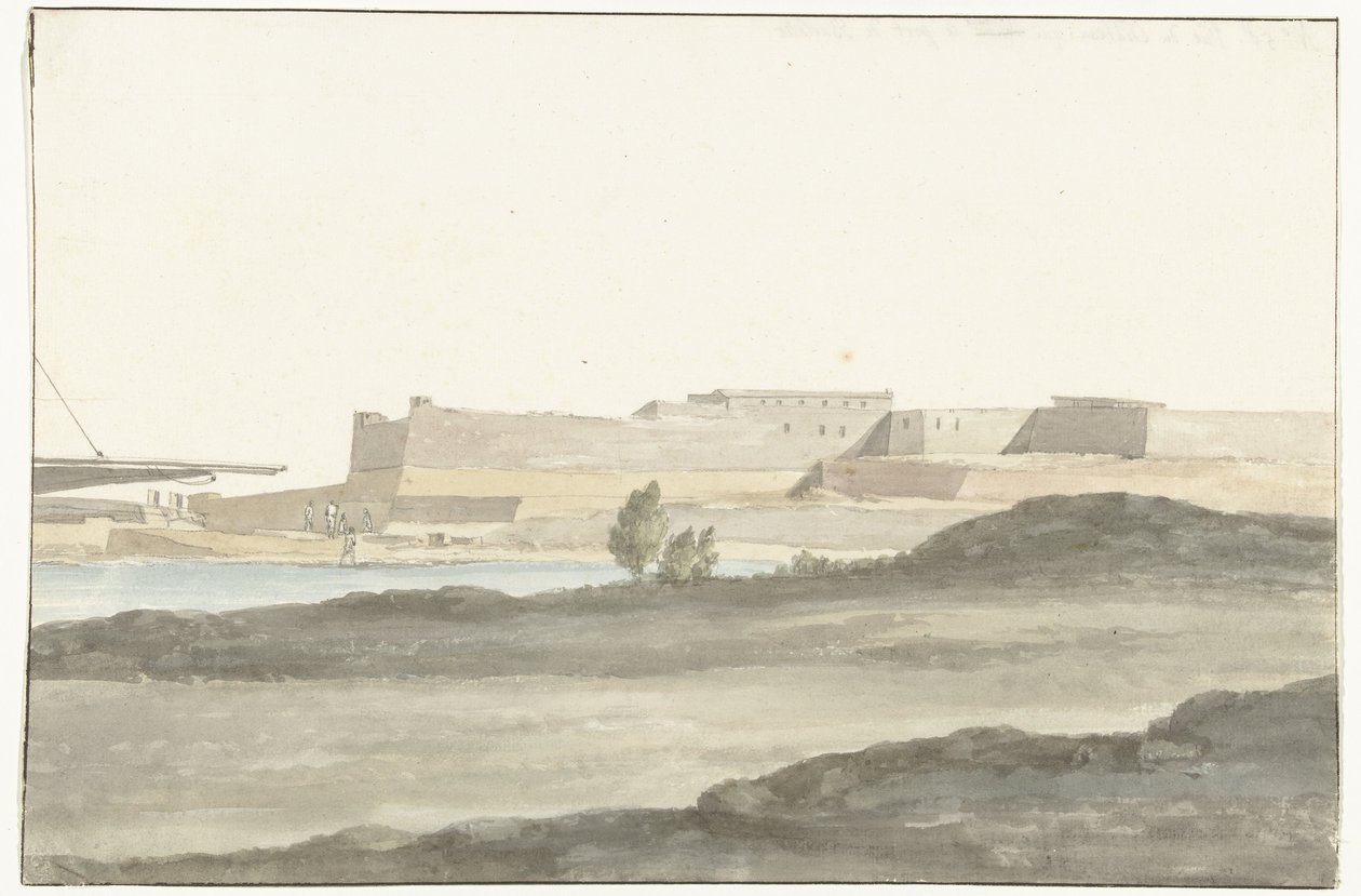 منظر للقلعة في ميناء بارليتا Vue du Château ، qui domine le port de Barletta (العنوان على الكائن) Voyage en Italy ، en Sicile et à Malte - 1778 (عنوان السلسلة) بواسطة لويس دوكروس