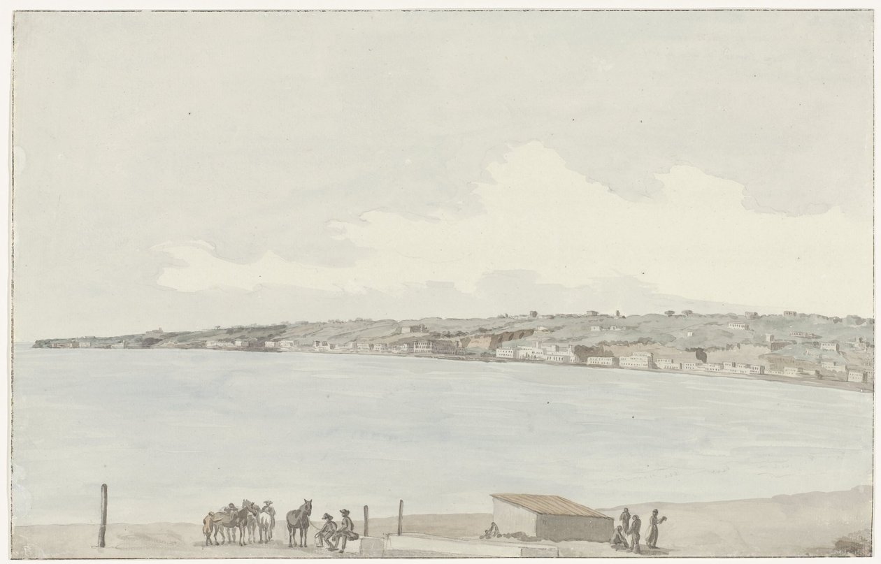 منظر لنتوء Pausilype مع قصر قديم للملكة جين وريف Sannazar من شرفة النزل Vue du Promontoire de Pausilype، prize du balcon de notre auberge où se trouble l