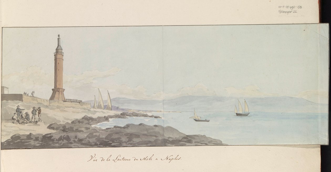 منظر للمنارة على الرصيف في نابولي Vue de la Lanterne du Mole à Naples (العنوان على الكائن) Voyage en Italy ، en Sicile et à Malte - 1778 (عنوان السلسلة) بواسطة لويس دوكروس