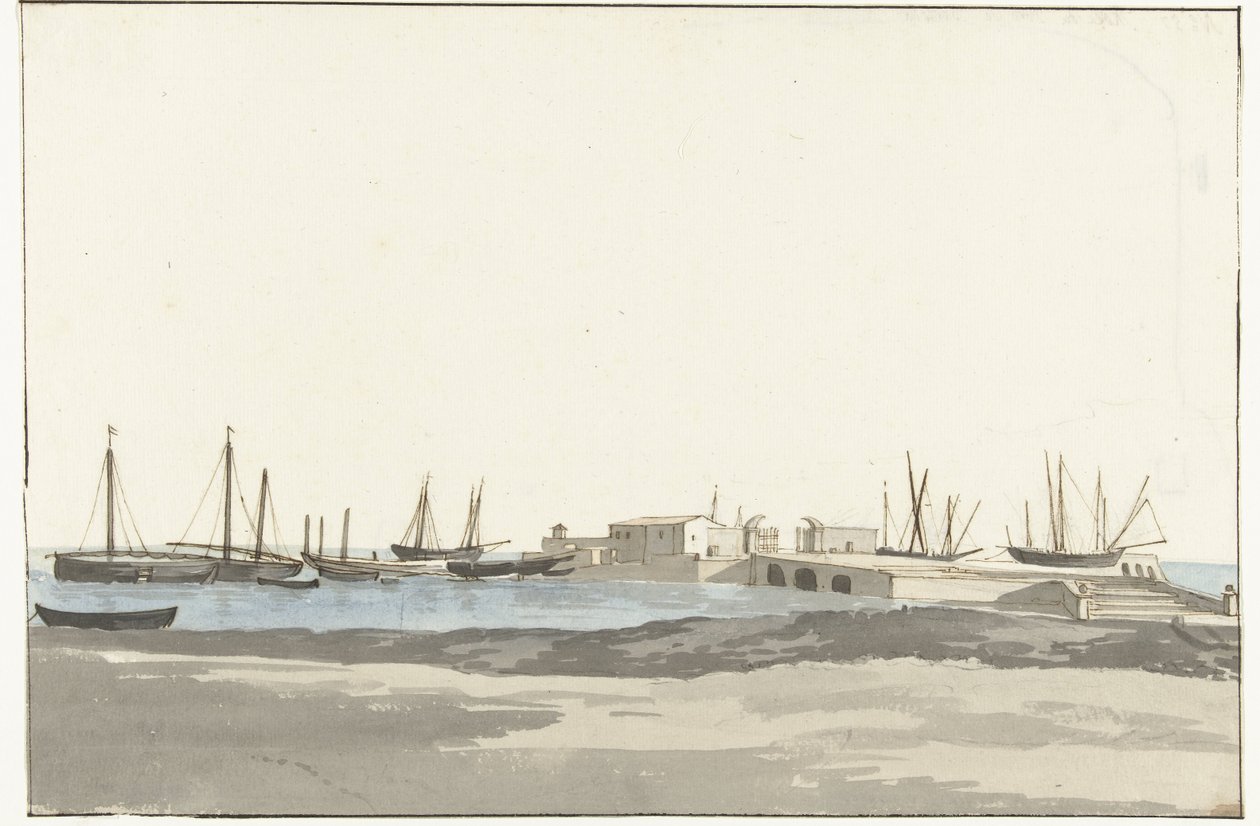 ميناء بارليتا مع السفن Mole du Port de Barletta (العنوان على الكائن) Voyage en Italy ، en Sicile et à Malte - 1778 (عنوان السلسلة) بواسطة لويس دوكروس