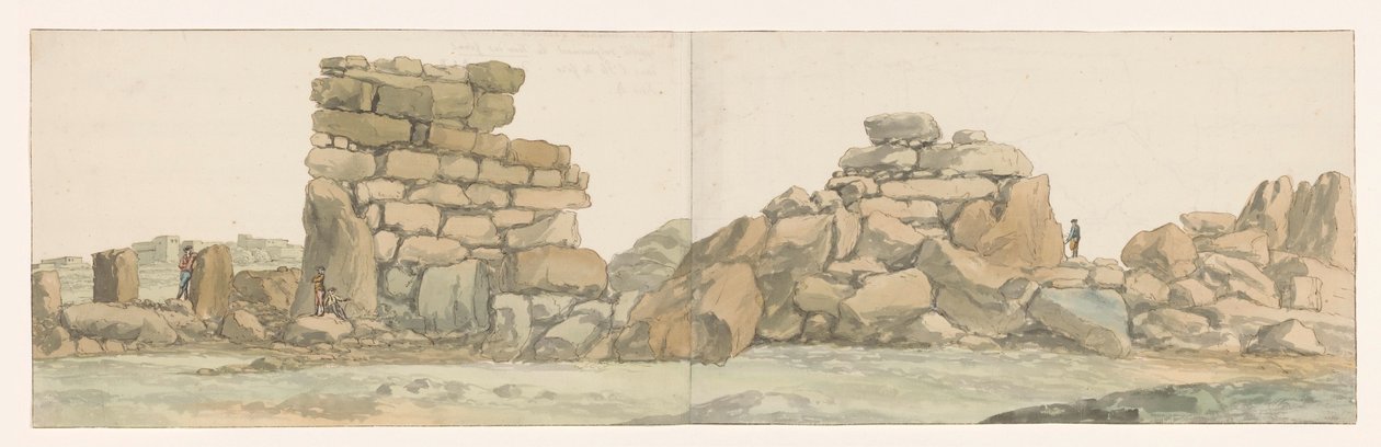 Monument van Feniciërs of Cartagen op eiland Gozo نصب فينيقي أو قرطاجي ، يُطلق عليه عادة برج العمالقة ، في جزيرة غوزو (العنوان على القطعة) رحلات في إيطاليا وصقلية ومالطا - 1778 (عنوان السلسلة) بواسطة لويس دوكروس