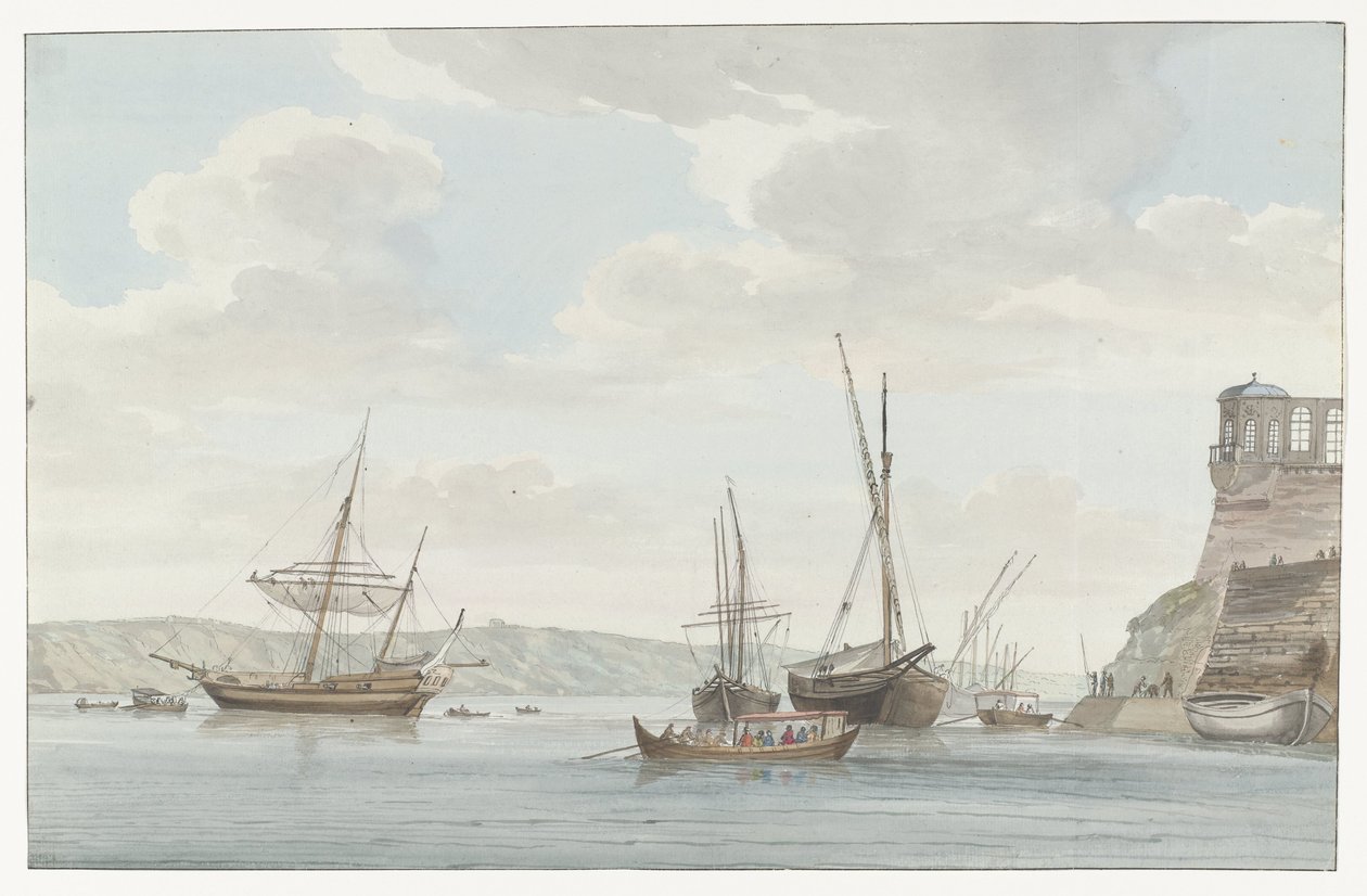 Tuinhuis van de Jardin du Grand Master uittorend boven de Haven التقى Galei Schepen op Malta Pavillon du Jardin du Grand-Maître ، مقابل Port des Galères في Malthe (العنوان على الكائن) رحلات في إيطاليا وصقلية ومالطا - 1778 (عنوان السلسلة) بواسطة لويس دوكروس
