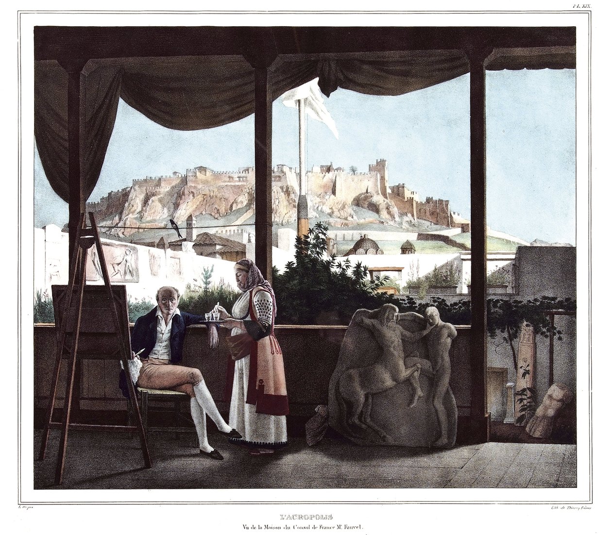لاكروبوليس. شوهد من منزل قنصل فرنسا م فوفيل. في "" رحلة أثينا والقسطنطينية ، أو مجموعة من الصور والمناظر والأزياء اليونانية والعثمانية المرسومة على أماكن الطبيعة والطباعة الحجرية والألوان بواسطة لويس دوبري (1789-1837) بواسطة لويس دوبري
