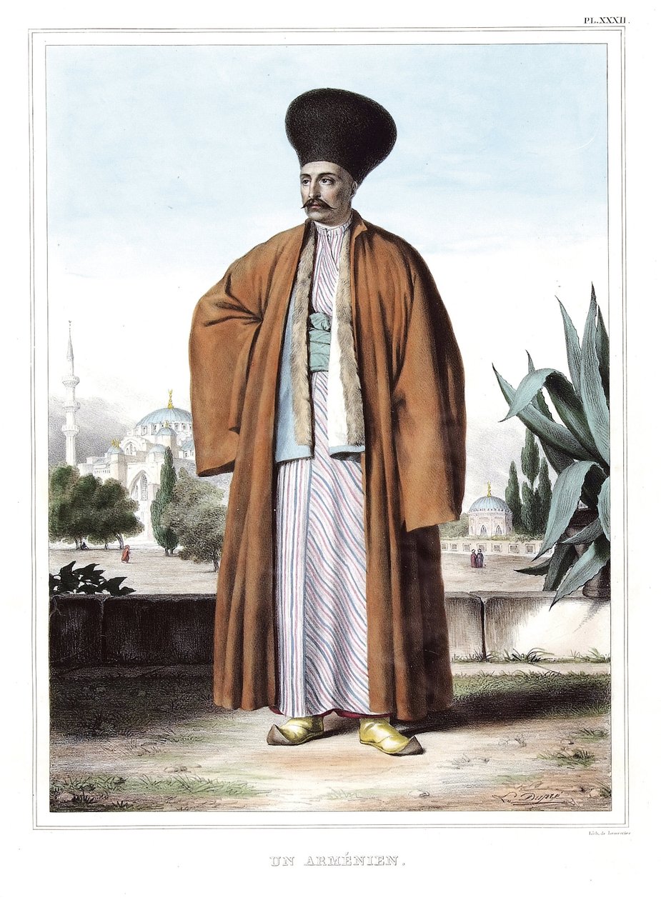أرمني. في "" رحلة إلى أثينا والقسطنطينية ، أو مجموعة صور ومناظر وأزياء يونانية وعثمانية ، رسمت على أماكن بعد الطبيعة والطباعة الحجرية والألوان بواسطة لويس دوبري (1789-1837) ، تلميذ داود ، 1825. بواسطة لويس دوبري