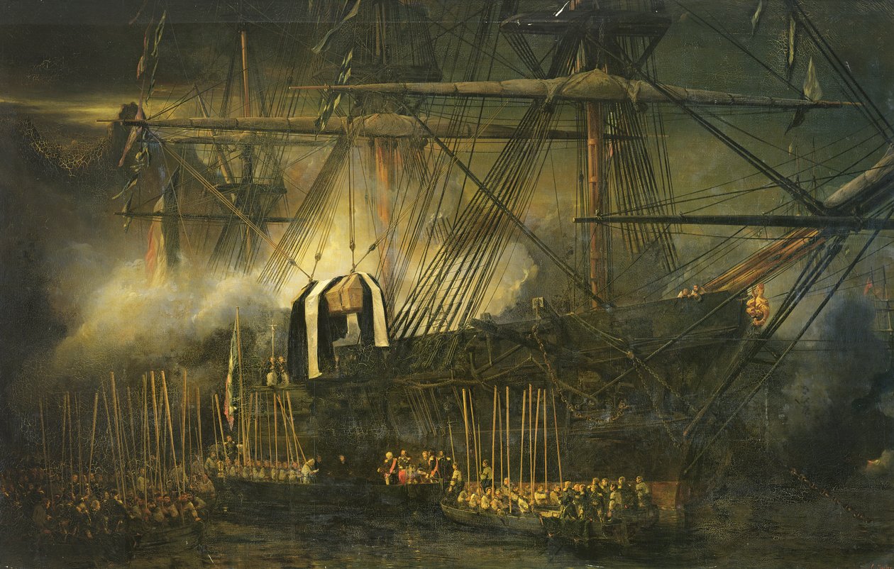 شحنة رماد نابليون على متن "بيل بول" في سانت هيلانة ، 15 أكتوبر 1840 ، 1842 بواسطة يوجين ايزابي
