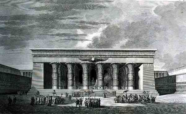ترميم المعبد المصري الكبير ، نقش بيير نيكولاس رانسونيت (1745-1810) من المجلد الثالث من "رحلة بيتوريسك" ، الذي نشرته ليترون ، باريس بواسطة لويس فرانسوا (بعد) كاساس