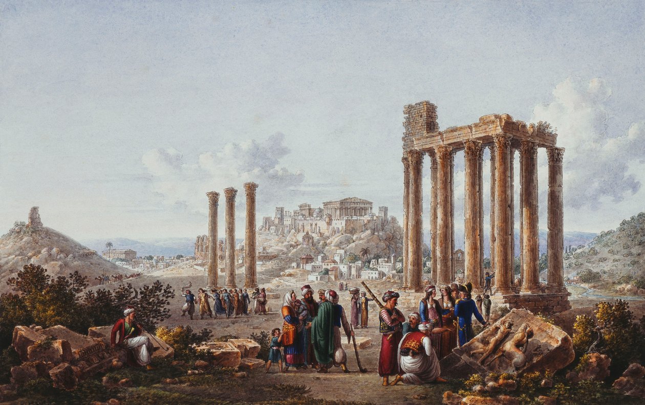 منظر للأكروبوليس ، أثينا ، من معبد زيوس في أولمبيا ، c.1786-87 بواسطة لويس فرانسوا كاساس