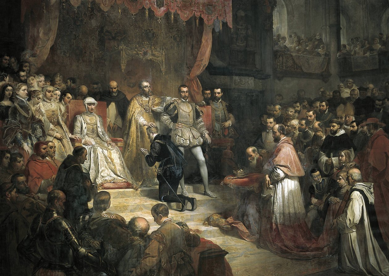 تنازل تشارلز الخامس (1500-1558) عن العرش لابنه فيليب الثاني (1527-1598) بواسطة لويس جالنا