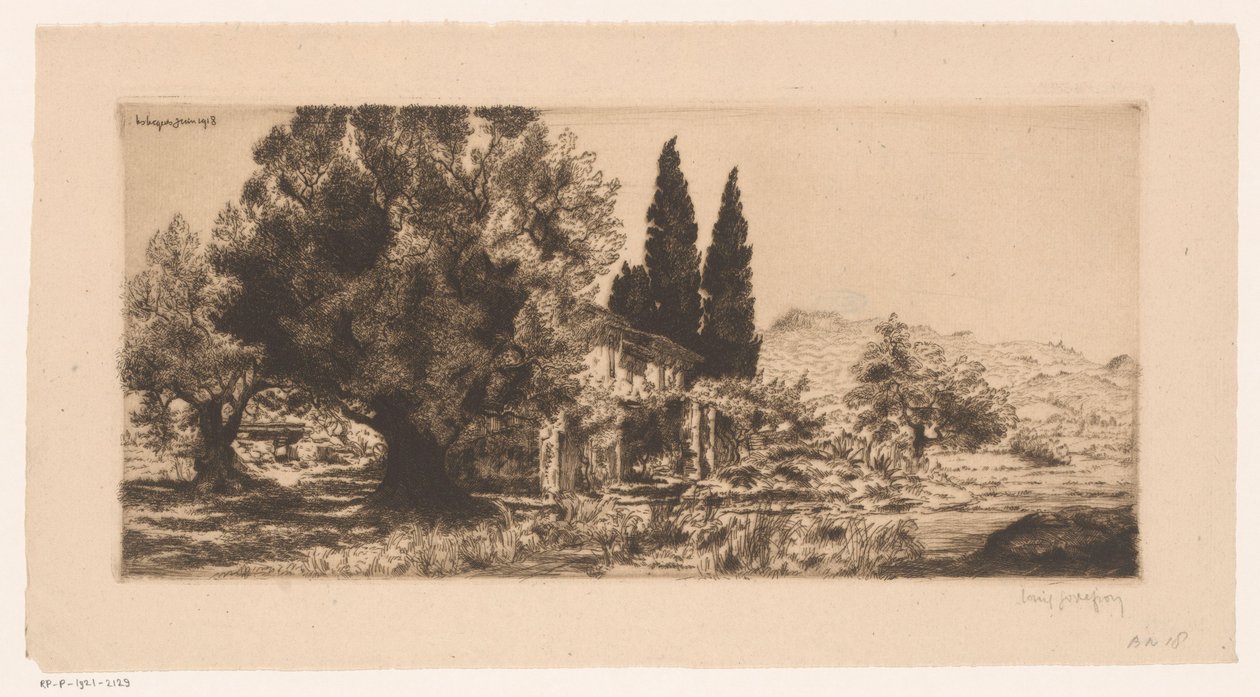 Gezicht op Les Lecques و Saint-Cyr-sur-Mer Les Lecques يونيو 1918 (العنوان على الكائن) بواسطة لويس جودفروي (بتوقيع الفنان)