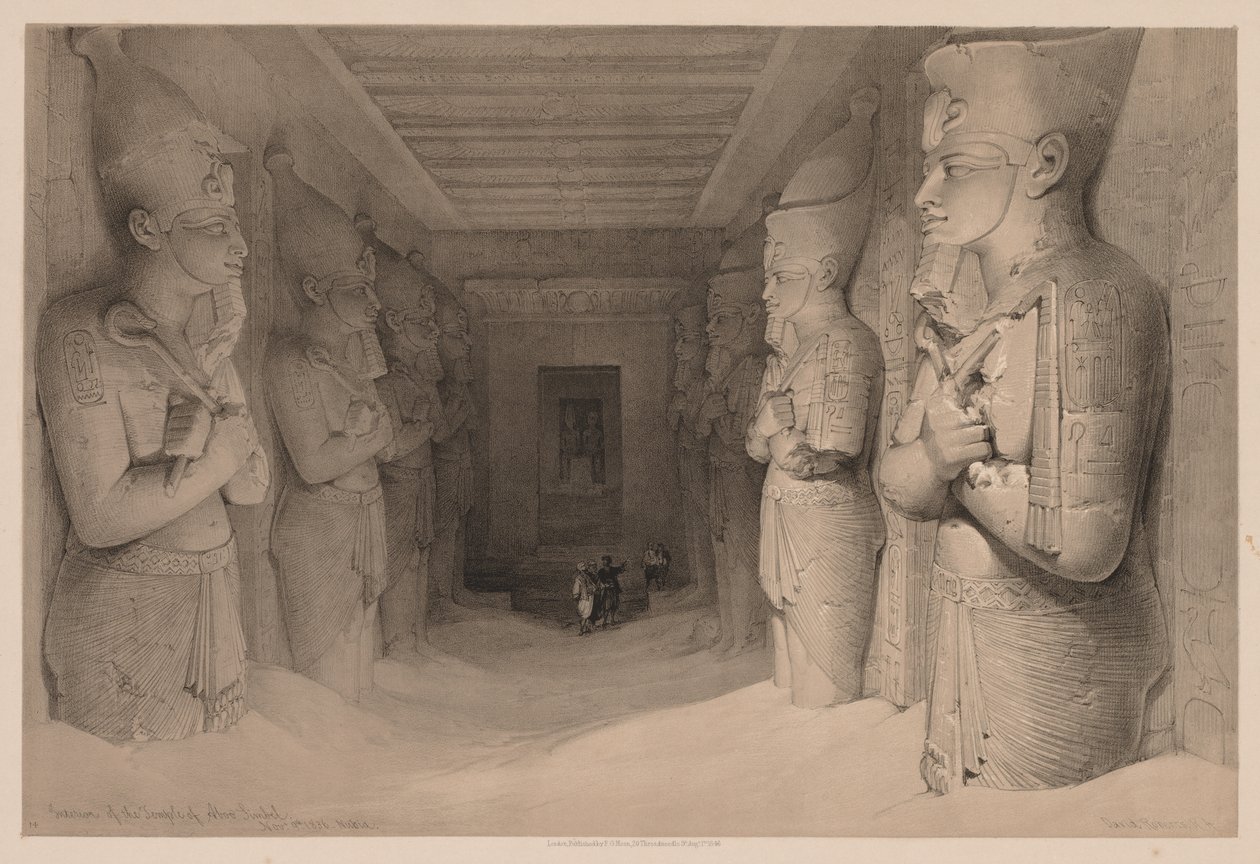 مصر والنوبة: المجلد الأول - رقم 14 ، الجزء الداخلي من المعبد أبو سمبل ، 1836. بواسطة لويس هاجي