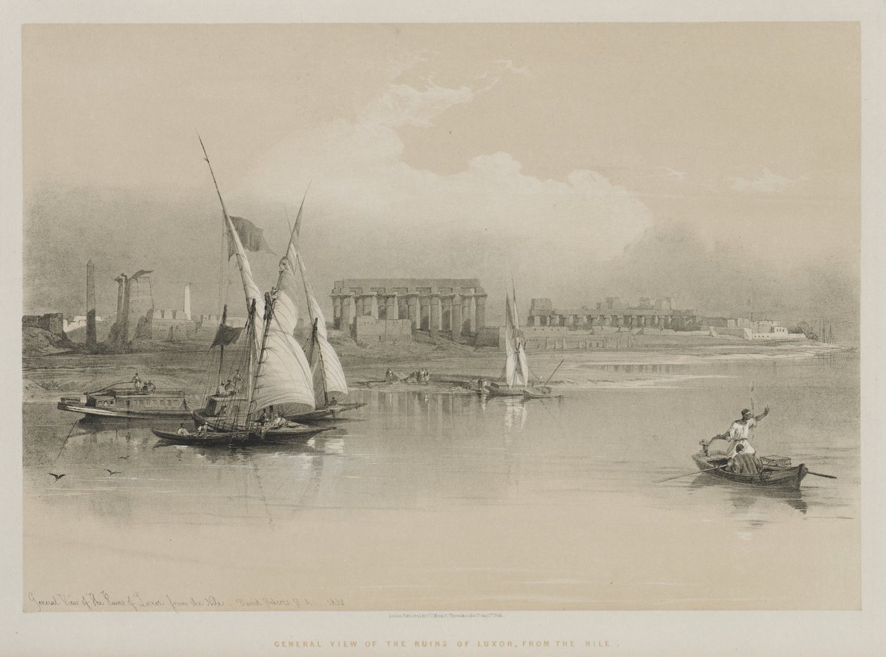 مصر والنوبة ، المجلد الأول: منظر عام لأطلال الأقصر ، من النيل ، 1846. بواسطة لويس هاجي