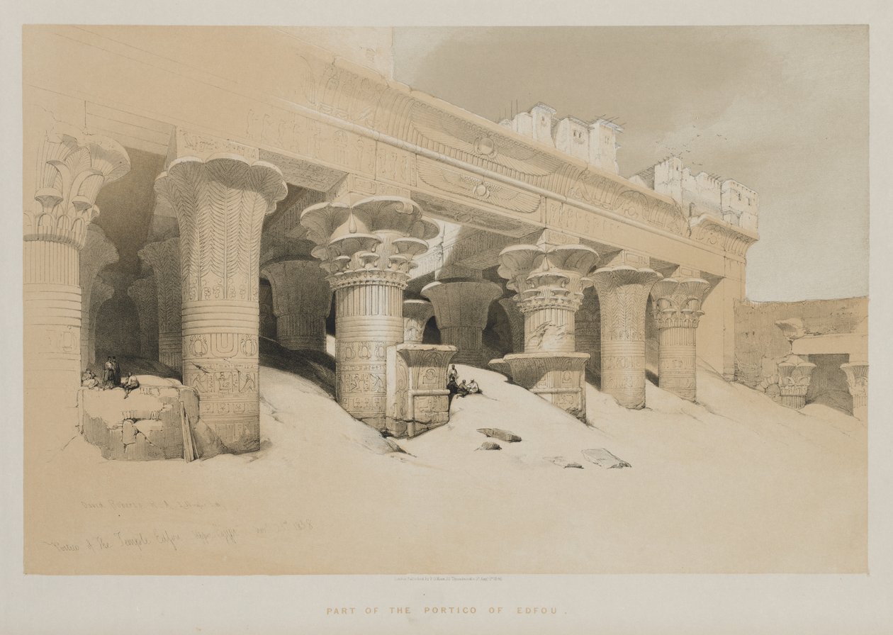 مصر والنوبة المجلد الأول: رواق معبد إدفو ، صعيد مصر ، 1846. بواسطة لويس هاجي