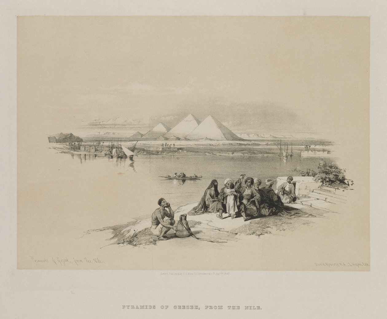 مصر والنوبة ، المجلد الأول: أهرامات الجيزة ، من النيل ، 1846. بواسطة لويس هاجي